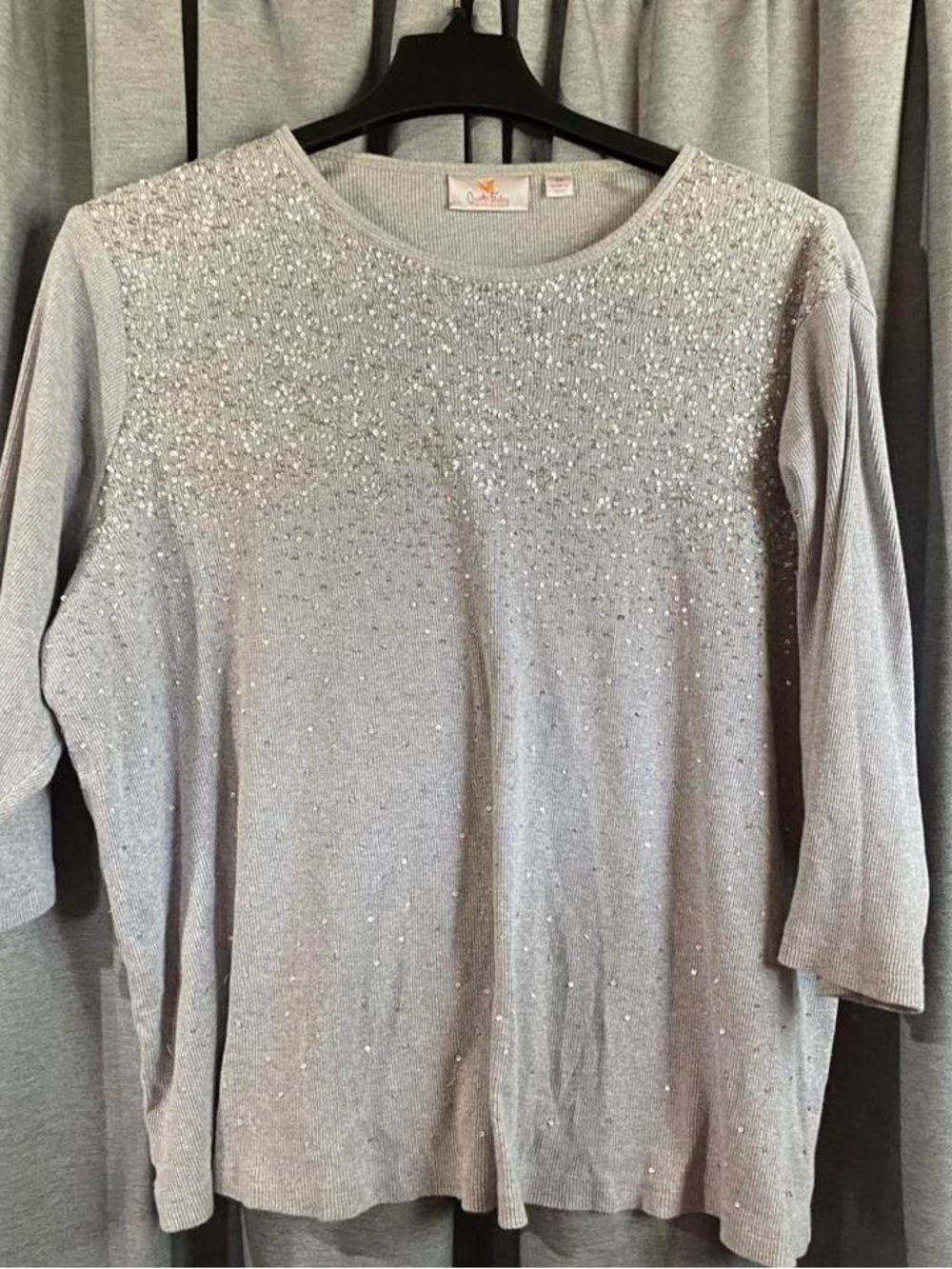 Quacker Factory Silver Embellished Knit Sweater